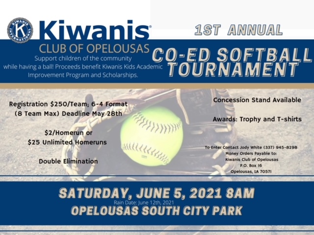 Kiwanis Club of Opelousas Presents Co-Ed Softball Tournament