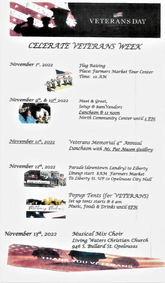 Veterans Day Luncheon “Fundraiser” City of Opelousas