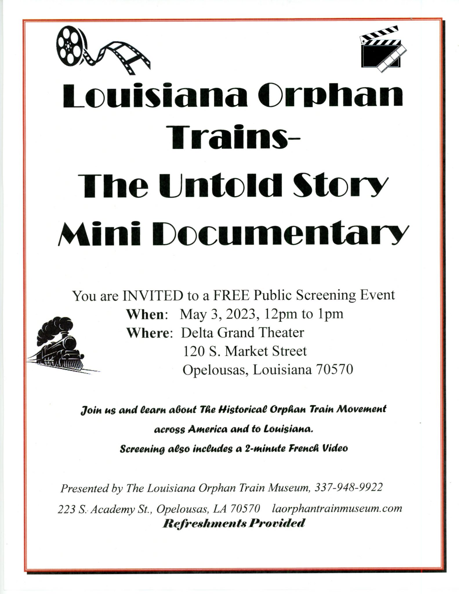 Louisiana Orphan Trains: The Untold Story Public Screening