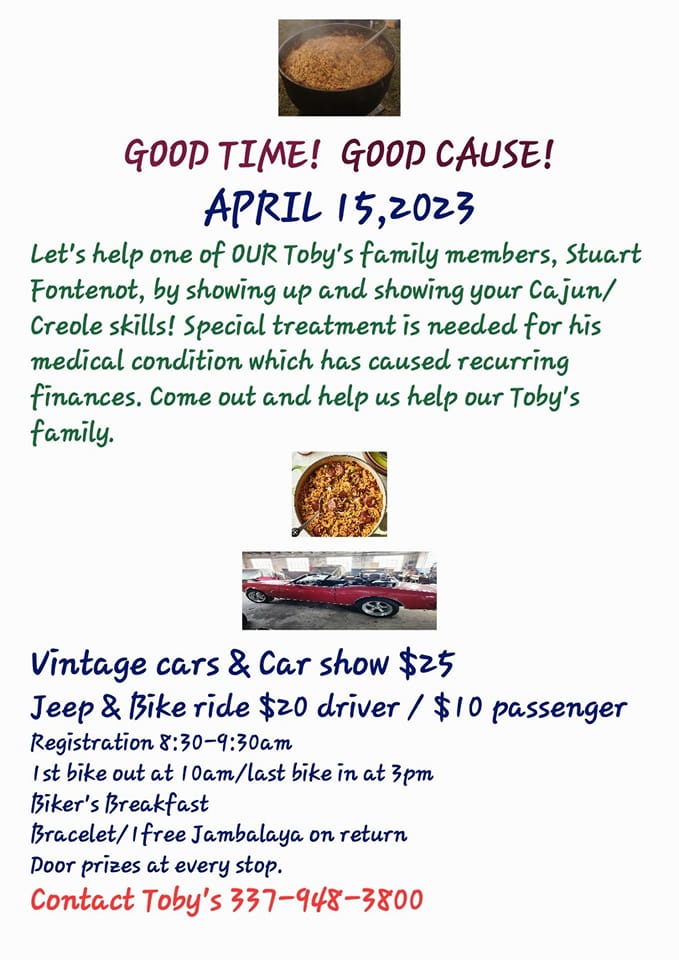 Toby’s Jambalaya and Car Show Fundraiser